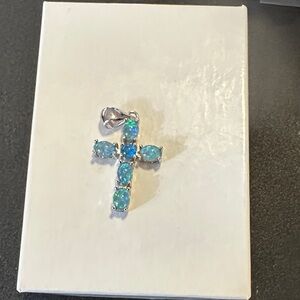 Elegant Blue Opal Cross Pendant